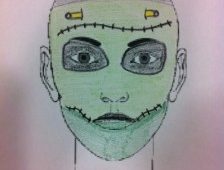 Cara pintada de monstruo frankenstein para halloween
